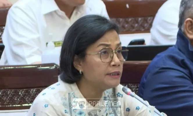 Tangkapan Layar Menteri Keuangan (Menkeu) RI Sri Mulyani di Gedung DPR RI. (Ist.)