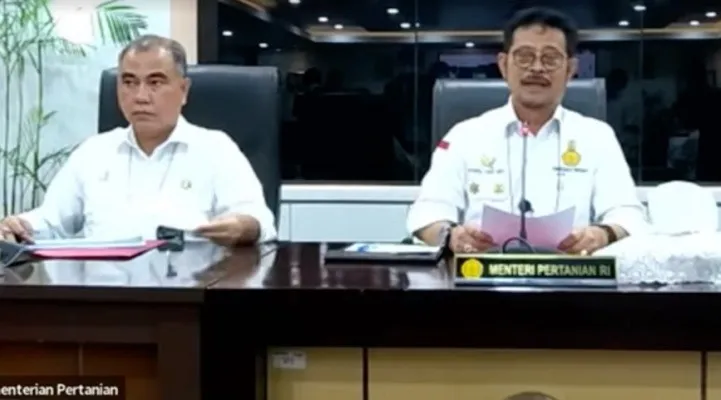 Menteri Pertanian Syahrul Yasin Limpo dalam konferensi pers tentang awasi wabah hewan yang terkena penyakit kuku dan mulut. (foto: tangkapan layar)