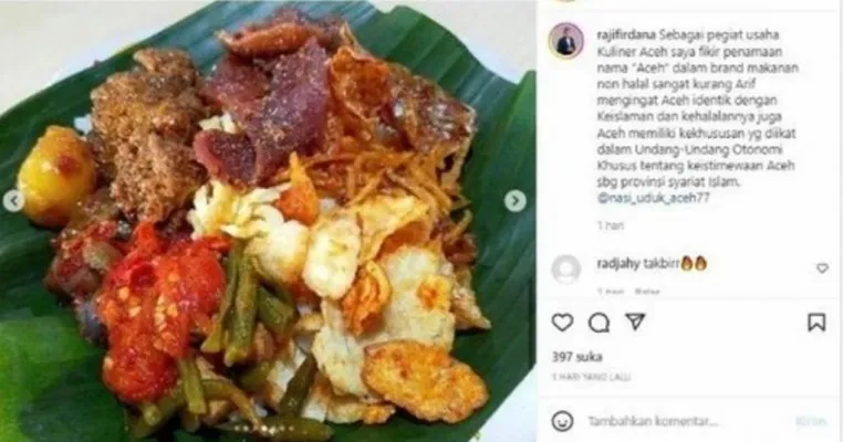 Menu Nasi Uduk Aceh Dedeng Babi yang dijual di sebuah restoran Nasi Uduk Aceh yang viral di media sosial. (ist/instagram : rajifirdana)