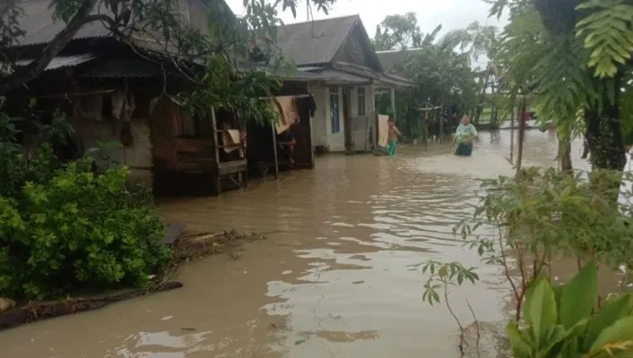 Rumah penduduk dan akses jalan di Kecamatan Patia, Pandeglang terendam banjir. (Samsul Fatoni).