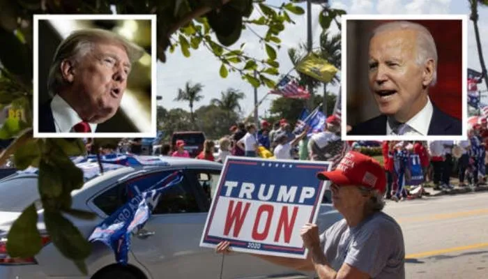 Pendukung Donald Trump berkumpul di dekat rumah Donald Trump di Mar-a-Lago pada 15 Februari 2021.