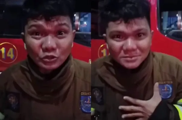 Viral, petugas Damkar di Depok menangis meminta maaf karena gagal padamkan api di Gereja.(Tangkap Layar Instagram/@frix.id)