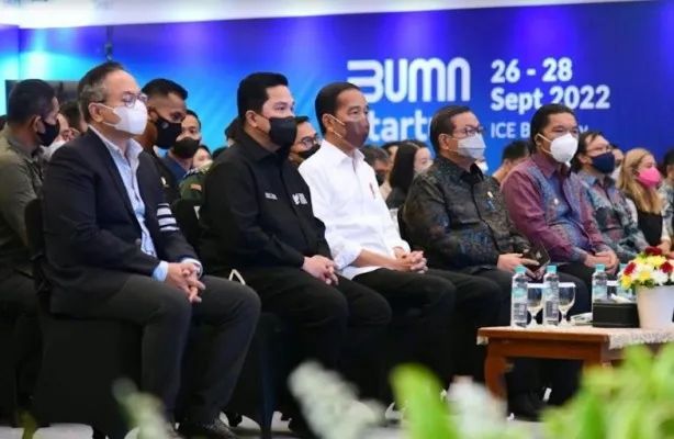 Presiden Joko Widodo saat menghadiri pembukaan BUMN Startup Day Tahun 2022, International Convention Exhibition (ICE) BSD City, Kabupaten Tangerang, Provinsi Banten. (biro pers)