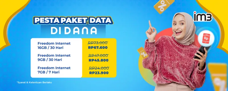 DANA bagi-bagi promo berkah berupa diskon paket data IM3 dengan DANA. Berikut syarat dan ketentuannya. (dana.id)