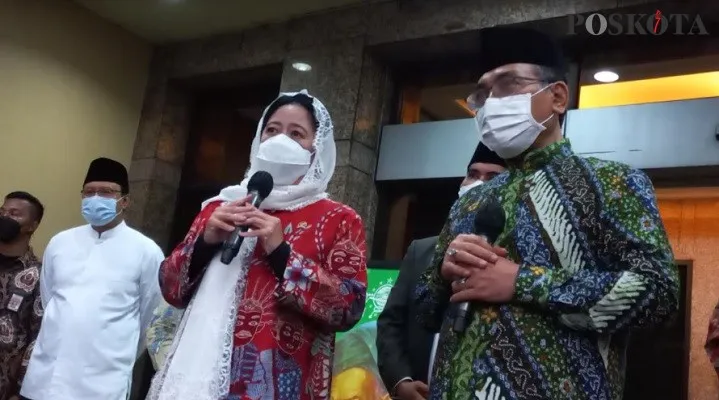 Puan Maharani bertemua denganKetua Umum PBNU KH Yahya Cholil Staquf, Selasa (15/3/2024) di Kantor PBNU, Jakarta. (Foto: rizal)