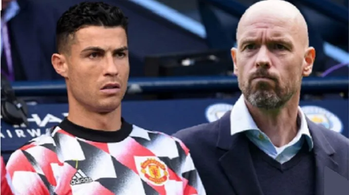 Cristiano Ronaldo dan pelatih Manchester united Erik ten Hag. (foto: mirror)