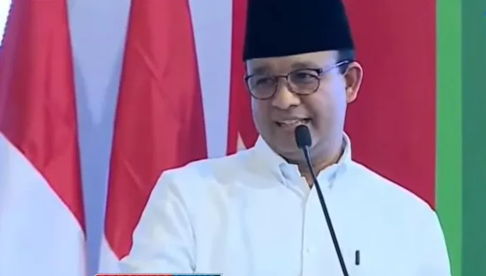 Bacapres Anies Baswedan saat menyampaikan sambutannya dalam deklarasi di Surabaya. (tangkap layar)