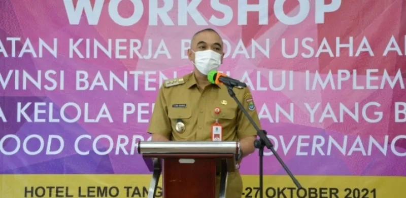 Bupati Tangerang, Ahmed Zaki Iskandar saat memberikan sambutan pada workshop di Lemo Hotel, Kelapa Dua. (Foto/Humas Pemkab Tangerang)