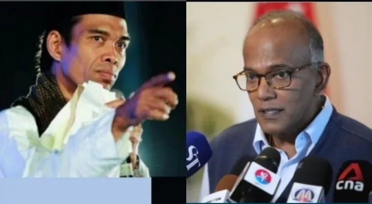 Kolase. Ustaz Abdul Somad, dan Menteri Hukum dan Dalam Negeri Singapura K Shanmugam (foto:  Lianhe Zaobao/TNP)