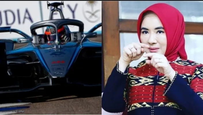 Kolase, mobil balap listrik Formula E, dan Dirut Pertamina Nicke Widyawati (foto: Instagram)