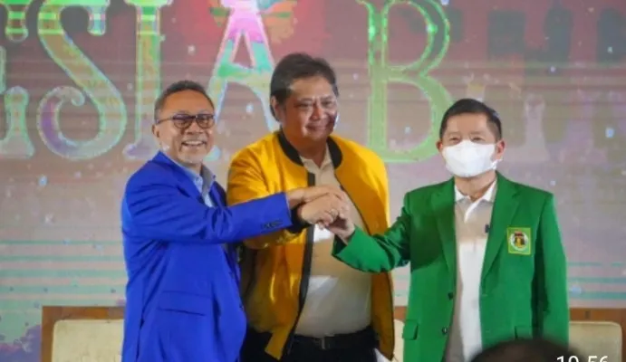 Para Kerum parpol di KIB, masing-masing Zulkifli Hasan (PAN), Airlangga Hartarto (Golkar), dan Suharo Monoarfa (PPP).