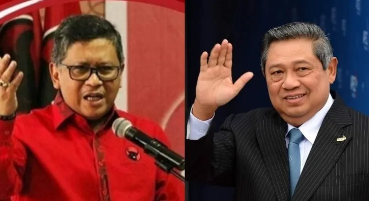 Kolase foto Hasto Kristiyanto dan SBY (Susilo Bambang Yudhoyono).