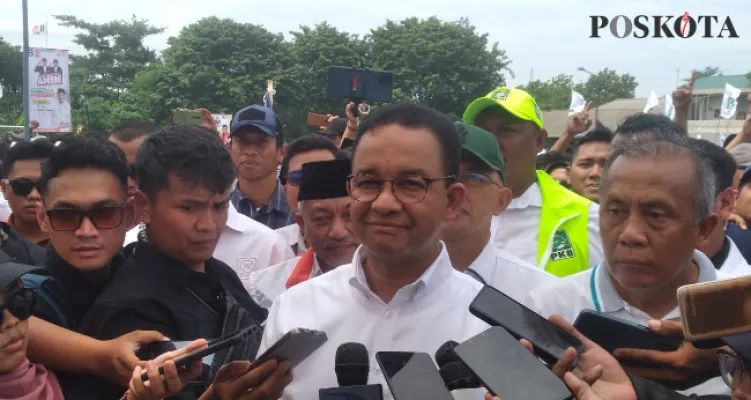 Capres nomor urut 1, Anies Baswedan di stadion mini, Cikarang, Kabupaten Bekasi. (Ihsan).