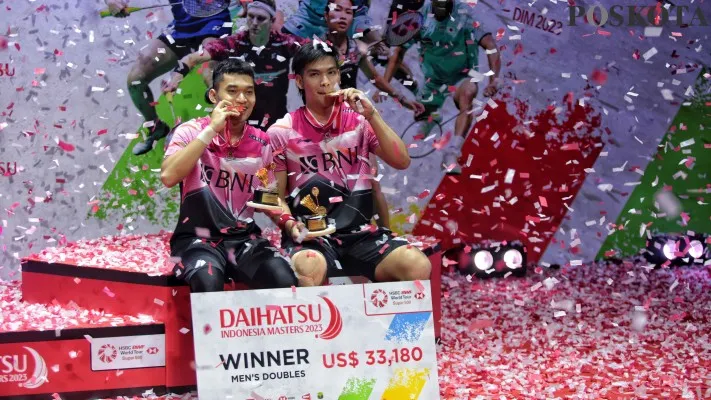 Leo Rolly/Daniel Marthin Jadi Juara Ganda Putra di Indonesia Masters 2023. (Poskota/Ahmad Tri Hawaari)