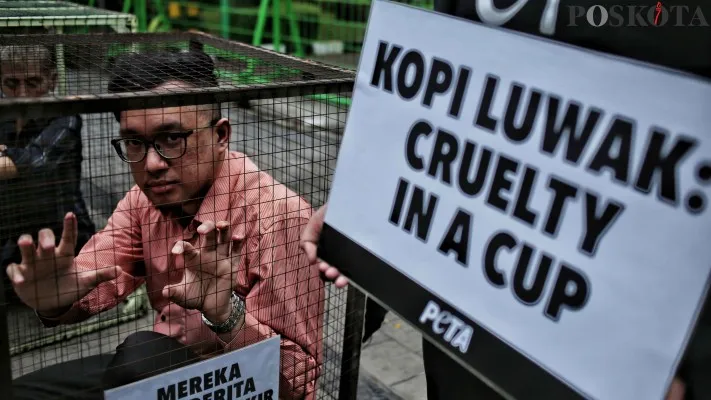Aksi Kurung Diri Tolak Produksi Kopi Luwak di Kantor KLHK