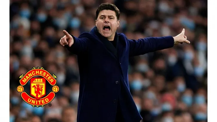 Manajer PSG Maurico Pochettino (Foto: twitter/dotmatical/, logo Man United: pngwing)