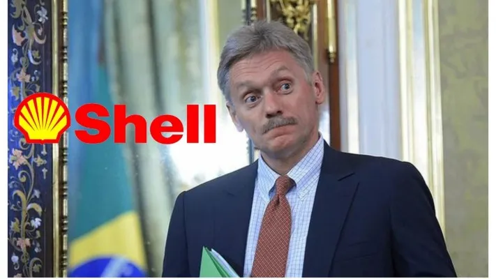 Jubir Kremlin Dmitry Peskov menyebut Shell tidak mampu beli gas Rusia karena kebijakan Anti-Rusia dari Inggris. ( Foto: Twitter/@CirukR, logo shell/subpng.com)