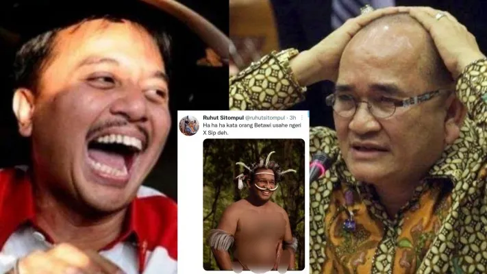 Kolase foto Roy Suryo, Potongan meme Anies pakai Koteka, dan Ruhut Sitompul (Foto: ist.)