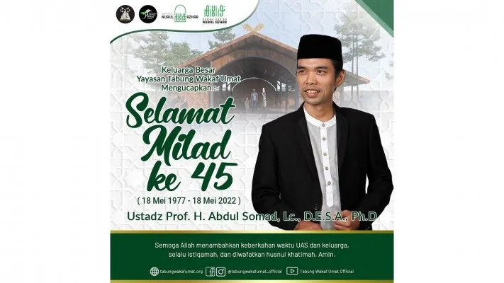 Ustadz Abdul Somad rayakan ulang tahun hari ini Rabu (18/5/2022).