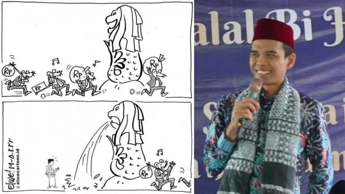 UAS unggah gambar karikatur patung Merlion, maskot negara Singapura di Instagram (foto: Instagram/ustadzabdulsomad_official)