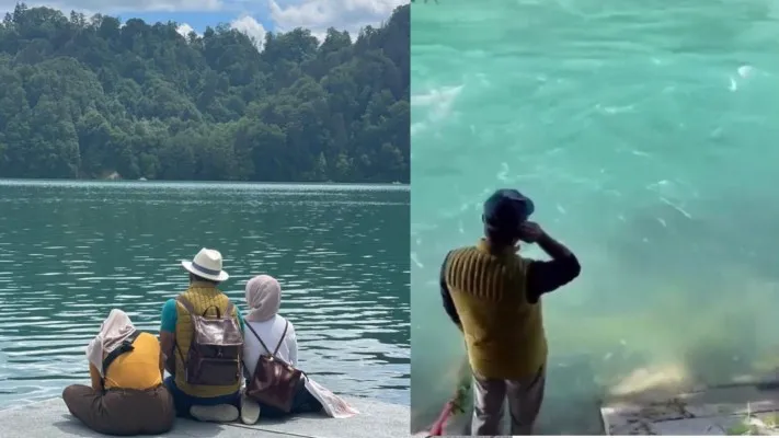 Foto keluarga Ridwan Kamil di Bern dalam pencarian Eril, dan tangkapan layar Ridwan Kamil sedang azan di tepi sungai Aare (Foto: Ig/Ataliapr, Twitter/@Park_Gu_Ryu)