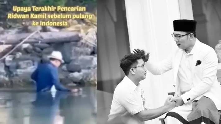 Cuplikan video Ridwan Kamil susuri sungai Aare sendirian, dan foto RK dengan anaknya, Eril (Foto: Instagram/Folkative, rkjabarjuara)