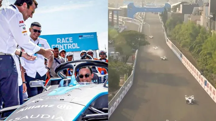 Kolase foto Anies menjajal mobil formula E dan tangkapan layar siaran balap Formula E (Foto: twitter/Aniesbaswedan, FIAFormulaE)