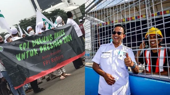 Kolase foto demo FPI Reborn, dan Anies Baswedan di sirkuit Formula E (Foto: Twitter/DPP_LIP, Aniesbaswedan)