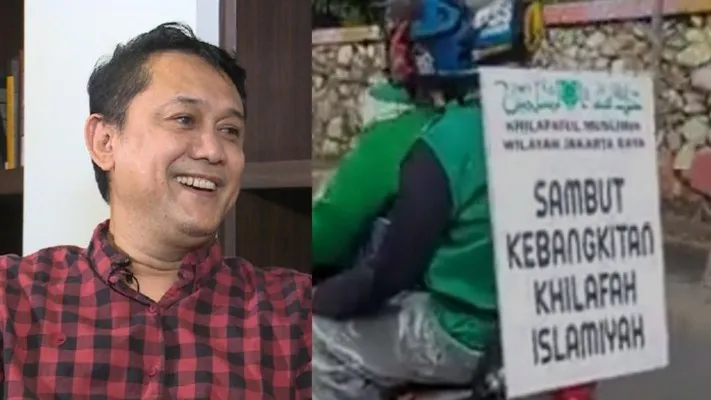 Kolase foto Denny Siregar dan konvoi Khilafatul Muslimin (Foto: ist.)