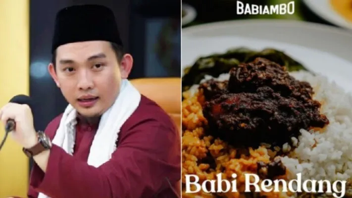 Kolase foto Ustadz Hilmi dan menu rendang babi. (Foto: ist.)