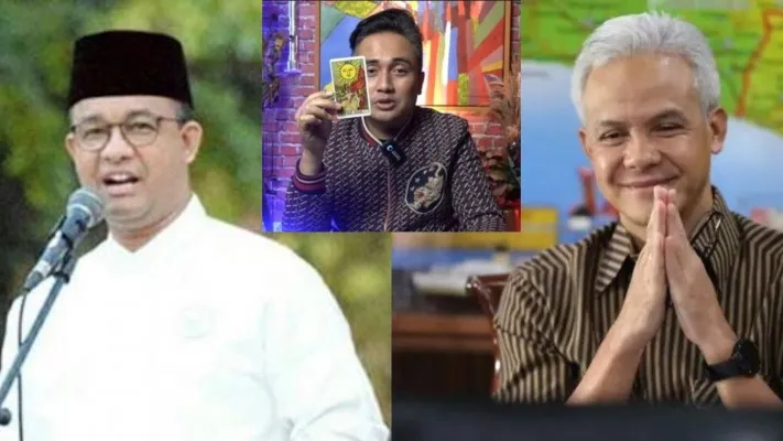 Ahli tarot Denny Darko beberkan ramalan soal Pilpres 2024 di mana ada nama Anies dan Ganjar disebut jadi calon terkuat. Namun, Pilpres 2024 nanti katanya akan kental dengan politik identitas. (Foto: diolah dari Youtube dan Google)