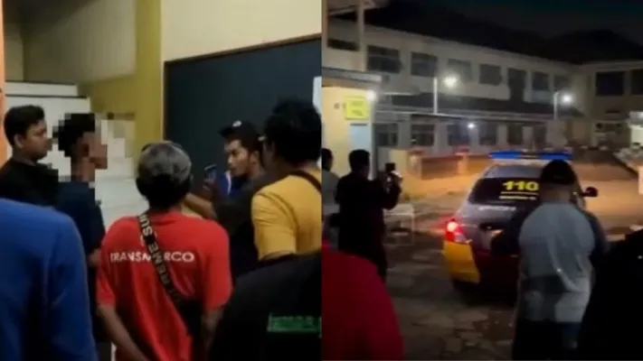 Potongan video pasangan remaja mesum di halaman masjid digelandang ke polsek Wonogiri (Foto: IG/Andreli_48)