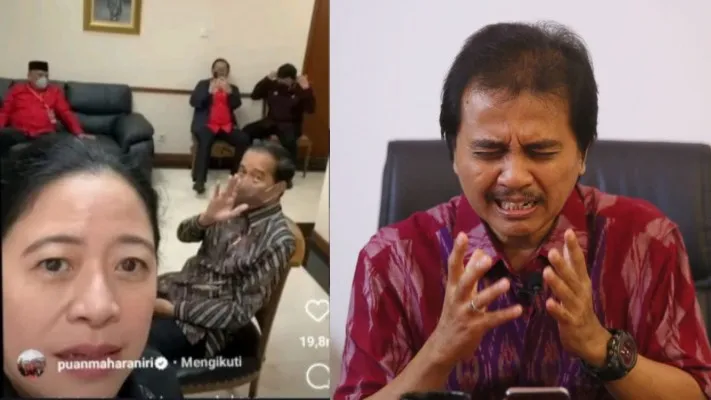 Kolase foto tangkapan layar video Puan Maharani dan Roy Suryo (Foto: Ist.)