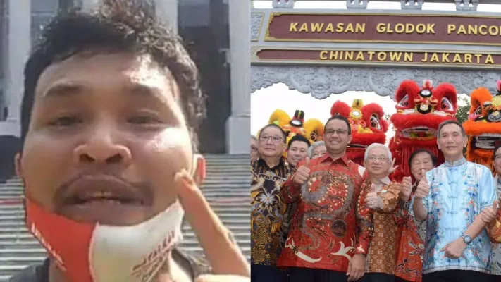 Kolase foto Nicho Silalahi dan peresmian Gapura Chinatown yang dihadiri Anies Baswedan. (Foto: ist.)