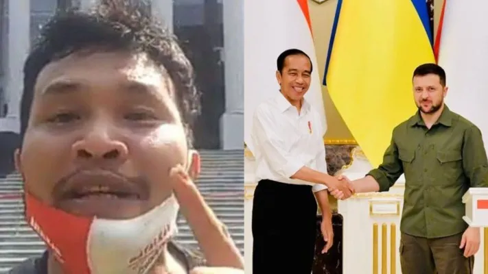 Kolase foto Nicho Silalahi dan pertemuan presiden Jokowi dan Zelensky, (Foto: Twitter/Jokowi, ist.)