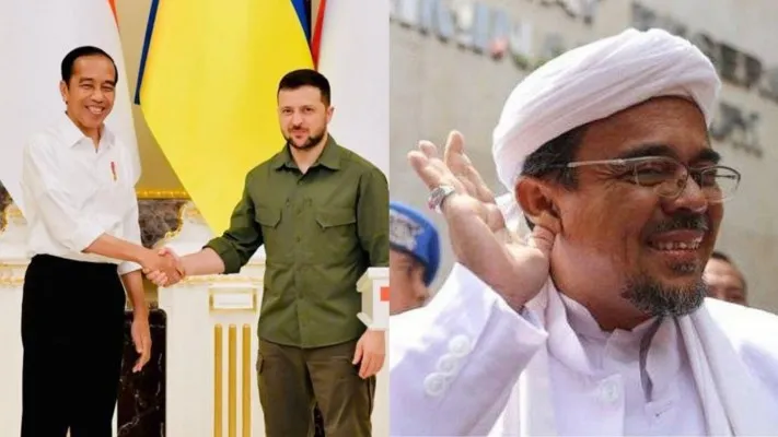 Kolase foto pertemuan Jokowi dan Zelensky dan Habib Rizieq (Foto: Twitter/Jokowi, ist.)