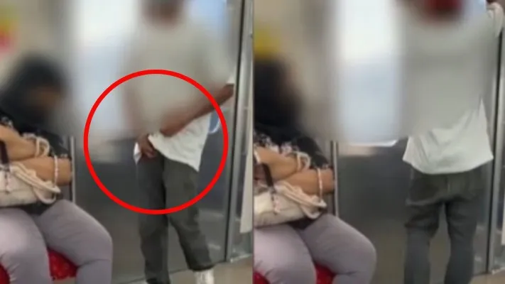 Tangkapan layar video pria yang melakukan pelecehan seksual pada wanita berkerudung yang tidur di KRL (Foto: IG/lensa_berita_jakarta)