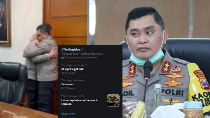 Kolase foto Irjen Fadil Imran berpelukan dengan Irjen Ferdy Sambo, tangkapan layar tagar trending di Twitter. (Foto: diolah dari Twitter).