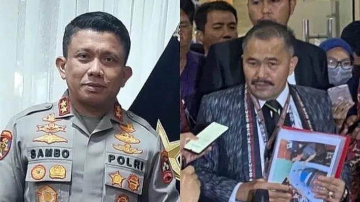 Kolase foto Irjen Ferdy Sambo dan pengacara Brigadir J, Kamaruddin Simanjuntak (Foto: istemewa)