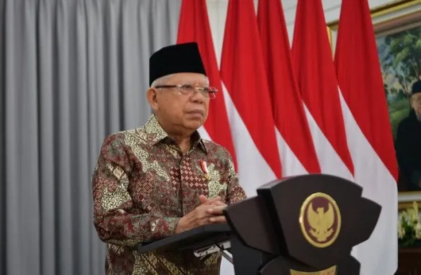 Wapres KH Ma'ruf Amin saat memberikan sambutan Anugerah LPPOM MUI. (Setwapres)