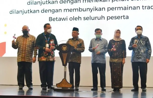 Wapres KH Ma'ruf Amin  saat meresmikan acara Peringatan Hari Antikorupsi Sedunia 2022 di Jakarta. (setwapres)