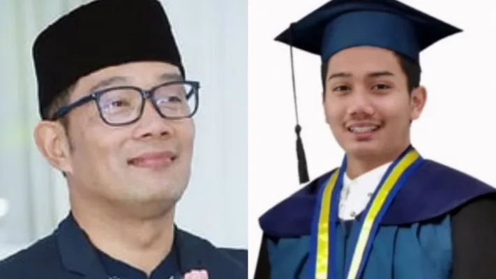 Ridwan kamil menghadiri prosesi wisuda Eril untuk mewakilinya. (Kolase/Ist)