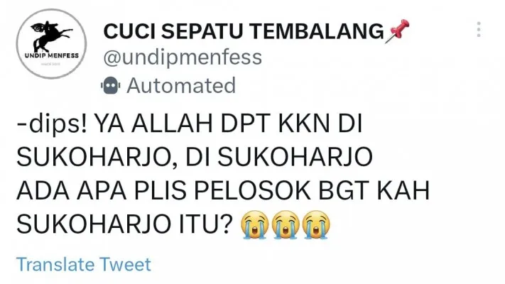 DIbilang Daerah 'Pelosok' Warga Sukoharjo Tak Terima: Searching Dong! (twitter/@undipmenfess)