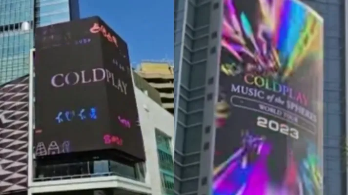 Cuplikan Videotron Coldplay di Jakarta yang viral. (Kolase/Ist)