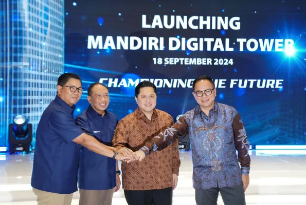 Foto: Menteri BUMN Erick Thohir dan Direksi Bank Mandiri meluncurkan Mandiri Digital Tower di Jakarta. (Dok. Bank Mandiri)