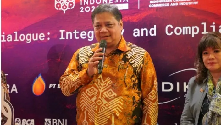 Menteri Koordinator Bidang Perekonomian Airlangga Hartarto usai menyampaikan keynote speech dalam acara B20-G20 Dialogue: Integrity and Compliance Task Force.(Ist)