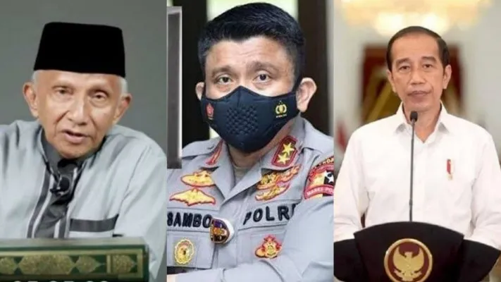 Kolase foto Amien Rais , Irjen Ferdy Sambo, tersangka otak pembunuhan Brigadir J dan Presiden Jokowi. (ist/diolah dari google.com)