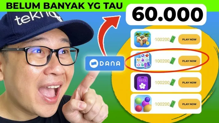 Dapat uang gratis Rp60.000 setelah main aplikasi penghasil saldo DANA Day Day Cash. (YouTube/Teknobie)