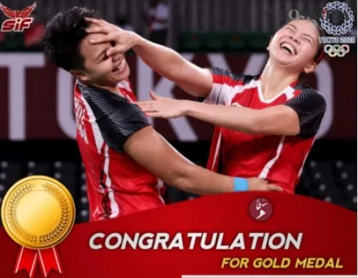 Greysia Polii/Apriliani Rahayu raih medali emas Olimpiade Tokyo 2020.(NOC)