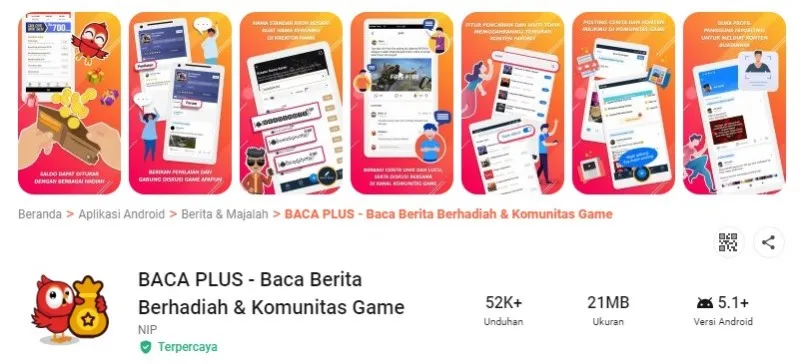 Dapatkan saldo dana gratis dari aplikasi Baca Plus. (Dok, Aptoide)